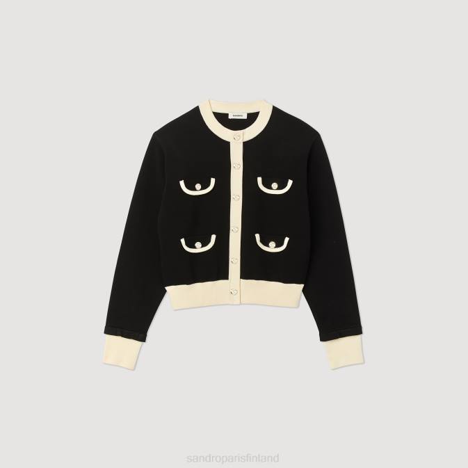 Sandro Paris naiset kaksivärinen neuletakki napeilla VLHP254 vaatteet musta