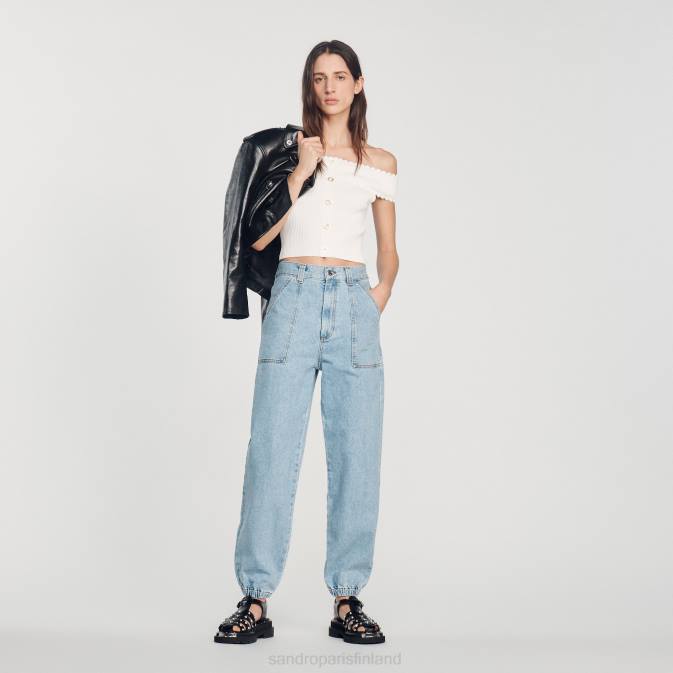 Sandro Paris naiset katkaistu neulottu toppi VLHP179 vaatteet valkoinen