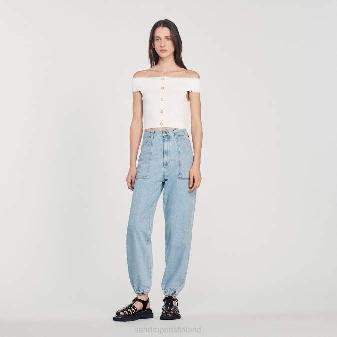 Sandro Paris naiset katkaistu neulottu toppi VLHP179 vaatteet valkoinen