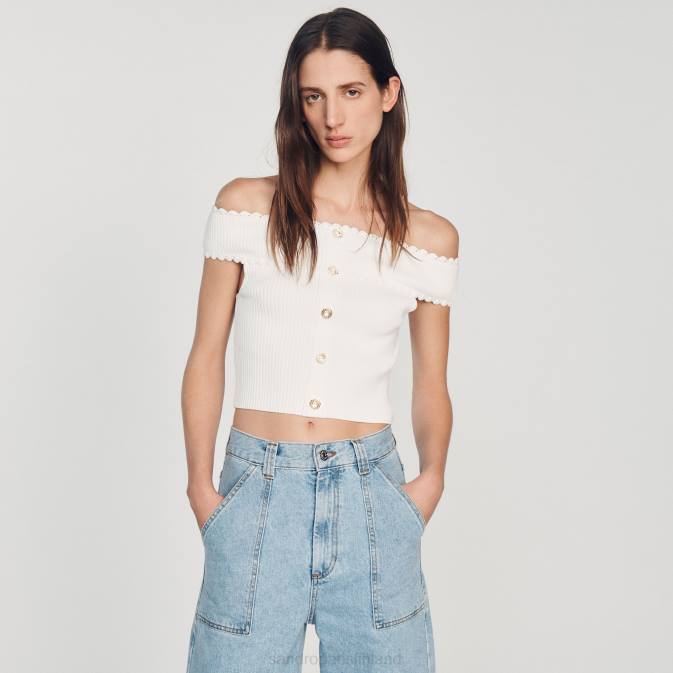 Sandro Paris naiset katkaistu neulottu toppi VLHP179 vaatteet valkoinen