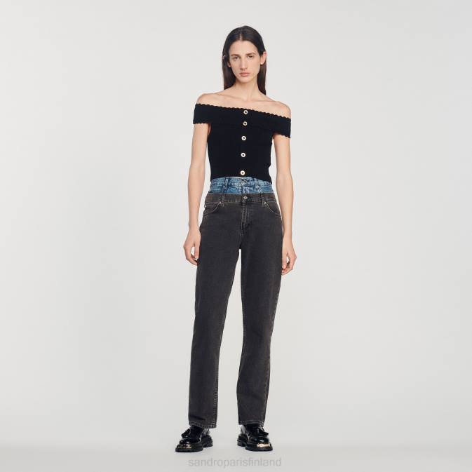 Sandro Paris naiset katkaistu neulottu toppi VLHP180 vaatteet musta