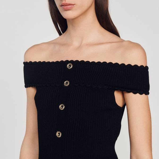 Sandro Paris naiset katkaistu neulottu toppi VLHP180 vaatteet musta