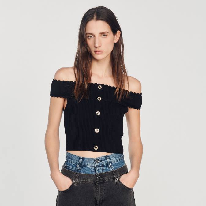 Sandro Paris naiset katkaistu neulottu toppi VLHP180 vaatteet musta