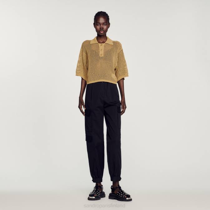 Sandro Paris naiset katkaistu verkkoneulepusero VLHP269 vaatteet oliivi