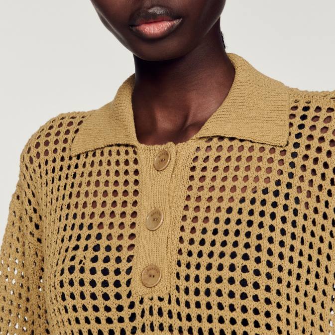 Sandro Paris naiset katkaistu verkkoneulepusero VLHP269 vaatteet oliivi