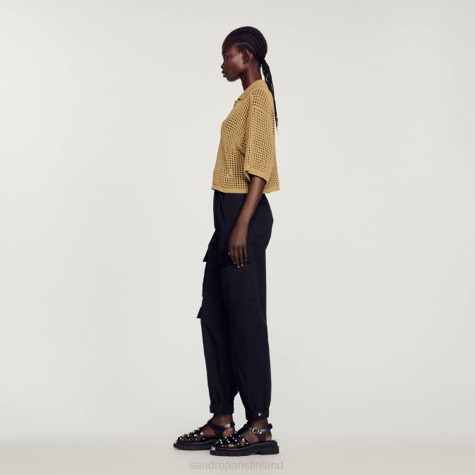 Sandro Paris naiset katkaistu verkkoneulepusero VLHP269 vaatteet oliivi