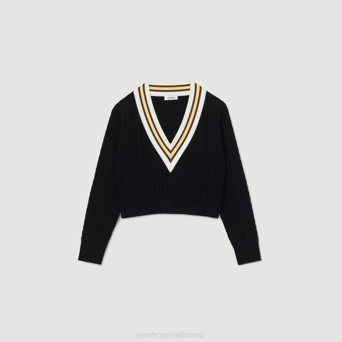 Sandro Paris naiset kontrastinen v-pääntiepusero VLHP12 vaatteet musta