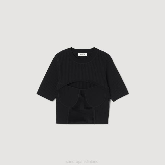 Sandro Paris naiset leikattu harjakattoinen neule VLHP62 vaatteet musta