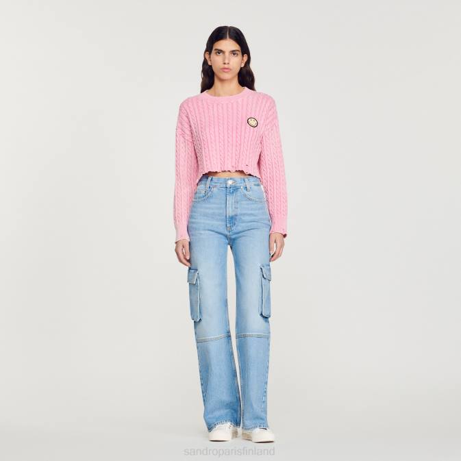 Sandro Paris naiset leikattu hymiöpusero VLHP389 vaatteet vaaleanpunainen