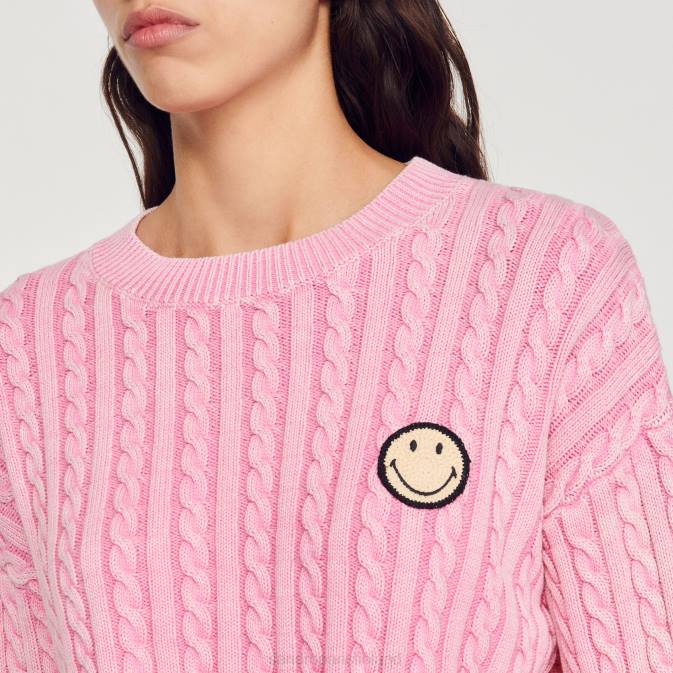 Sandro Paris naiset leikattu hymiöpusero VLHP389 vaatteet vaaleanpunainen