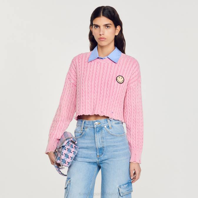 Sandro Paris naiset leikattu hymiöpusero VLHP389 vaatteet vaaleanpunainen