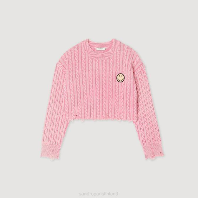 Sandro Paris naiset leikattu hymiöpusero VLHP389 vaatteet vaaleanpunainen