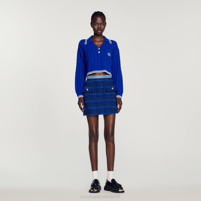 Sandro Paris naiset lyhennetty kaapelineulottu pusero VLHP333 vaatteet sähkösininen