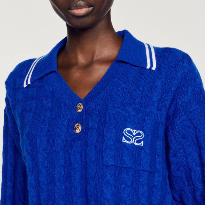 Sandro Paris naiset lyhennetty kaapelineulottu pusero VLHP333 vaatteet sähkösininen