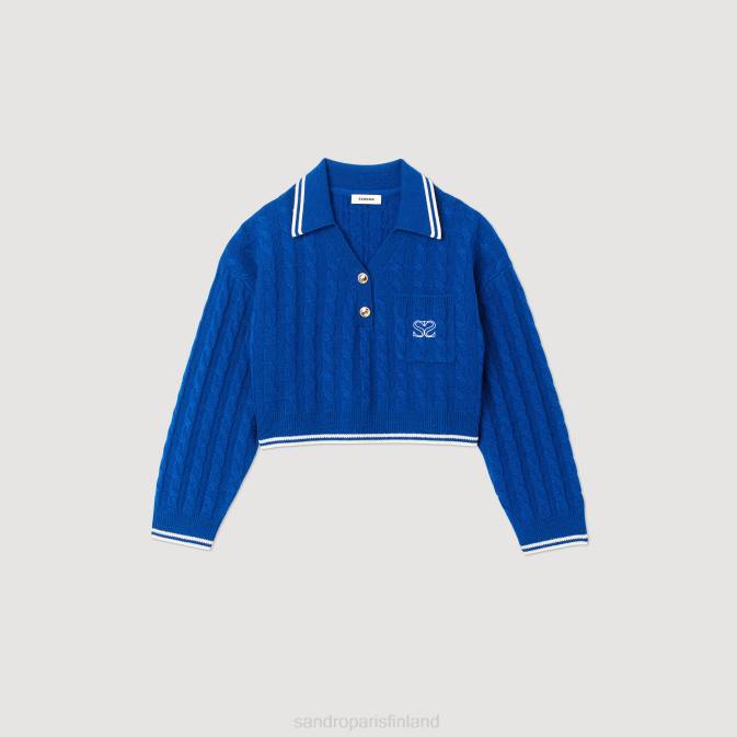 Sandro Paris naiset lyhennetty kaapelineulottu pusero VLHP333 vaatteet sähkösininen