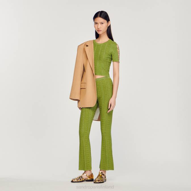 Sandro Paris naiset lyhennetty metallinen neulepusero VLHP92 vaatteet kevyt kaki