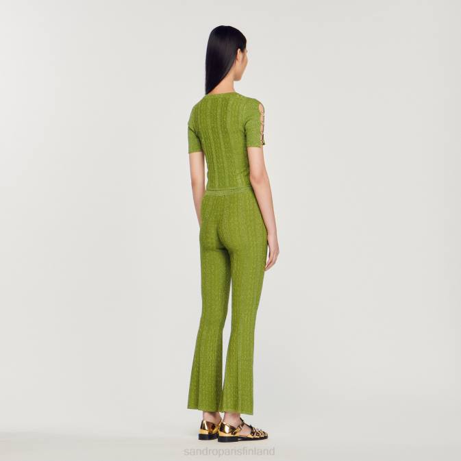 Sandro Paris naiset lyhennetty metallinen neulepusero VLHP92 vaatteet kevyt kaki