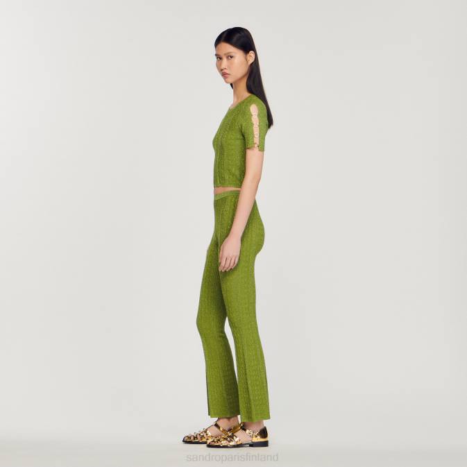 Sandro Paris naiset lyhennetty metallinen neulepusero VLHP92 vaatteet kevyt kaki