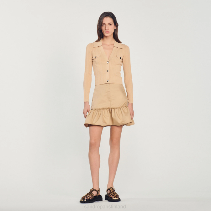 Sandro Paris naiset lyhennetty neuletakki VLHP341 vaatteet kameli clair