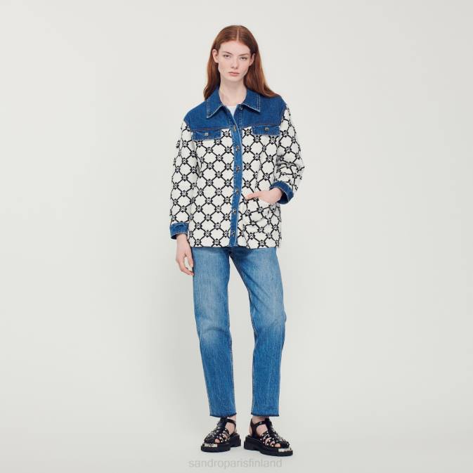 Sandro Paris naiset neule ja denim takki VLHP294 vaatteet sininen/valkoinen