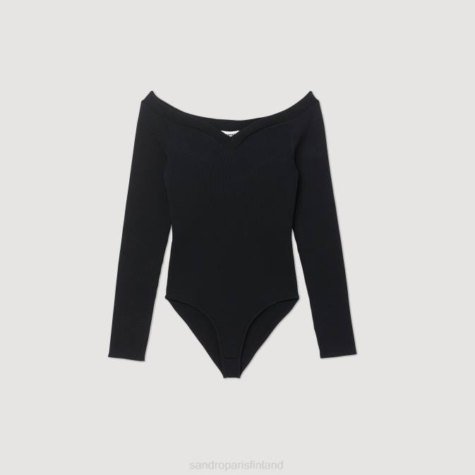 Sandro Paris naiset neulottu body, jossa kultapääntie VLHP323 vaatteet musta