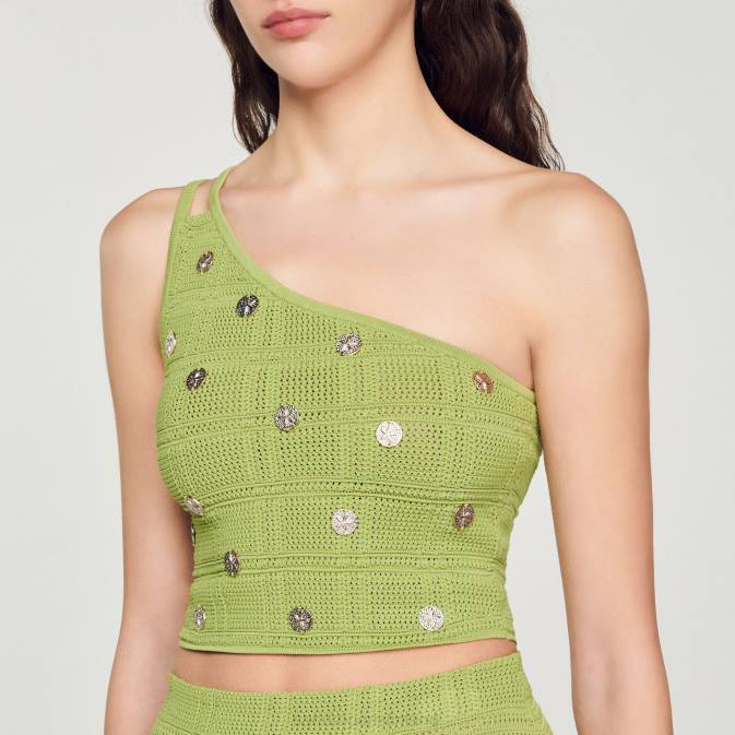 Sandro Paris naiset neulottu crop toppi VLHP153 vaatteet oliivinvihreä