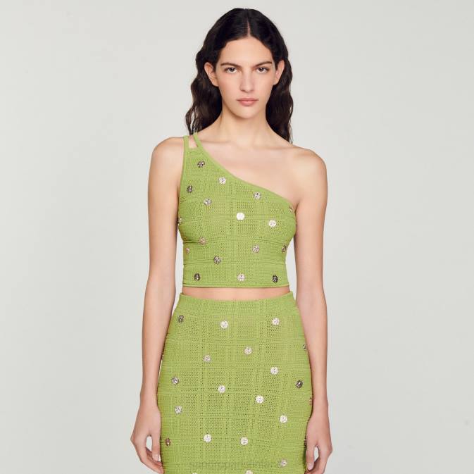 Sandro Paris naiset neulottu crop toppi VLHP153 vaatteet oliivinvihreä