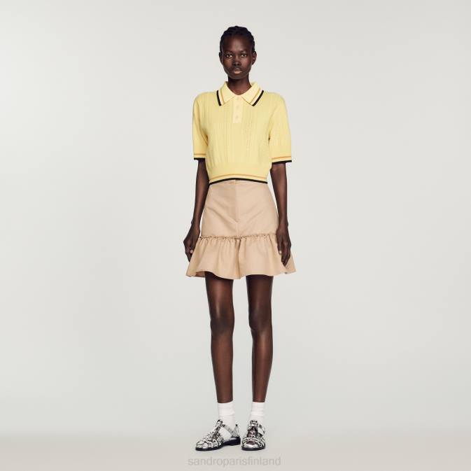 Sandro Paris naiset neulottu poolopaita VLHP424 vaatteet vaaleankeltainen