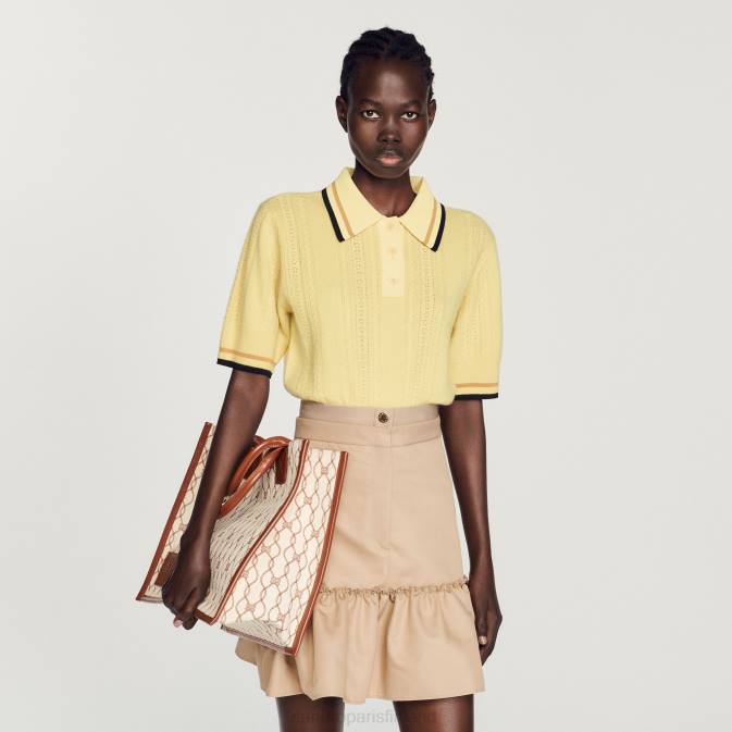 Sandro Paris naiset neulottu poolopaita VLHP424 vaatteet vaaleankeltainen