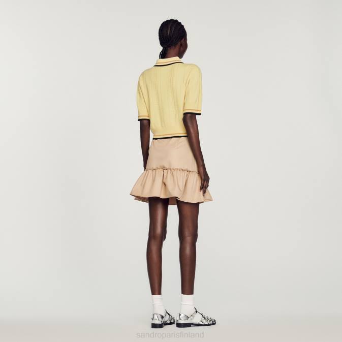Sandro Paris naiset neulottu poolopaita VLHP424 vaatteet vaaleankeltainen