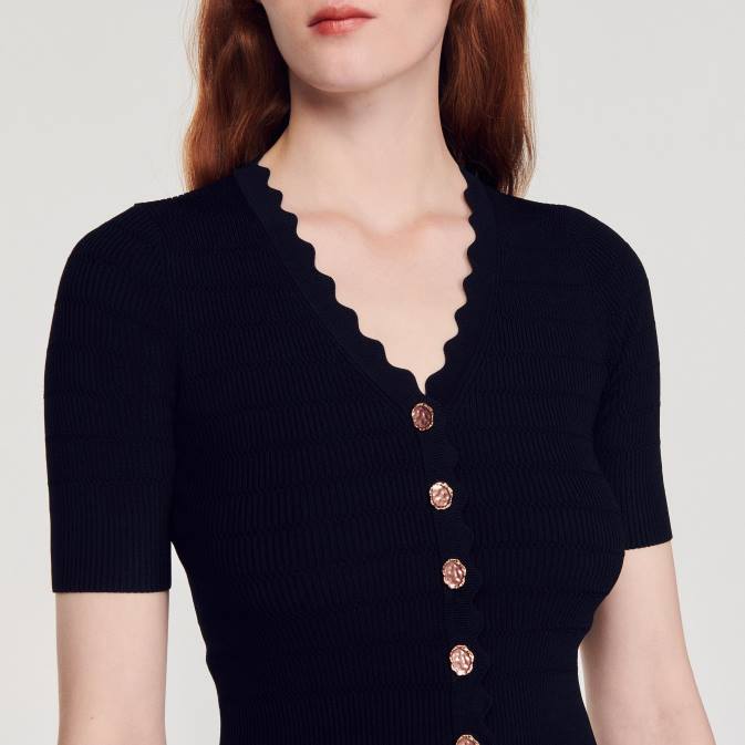 Sandro Paris naiset neulottu villapaita hienoilla napeilla VLHP249 vaatteet musta