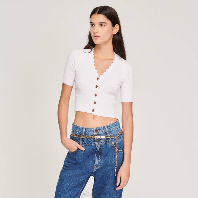 Sandro Paris naiset neulottu villapaita hienoilla napeilla VLHP260 vaatteet luonnonvalkoinen