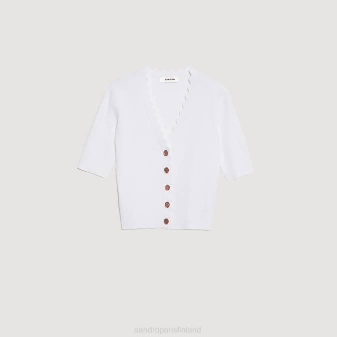 Sandro Paris naiset neulottu villapaita hienoilla napeilla VLHP260 vaatteet luonnonvalkoinen