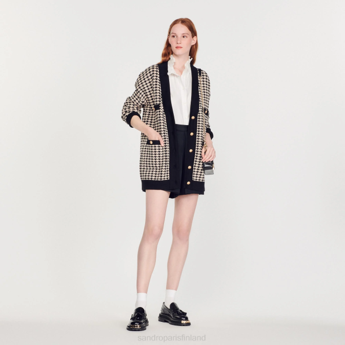 Sandro Paris naiset pitkä houndstooth takki VLHP191 vaatteet ekru/musta