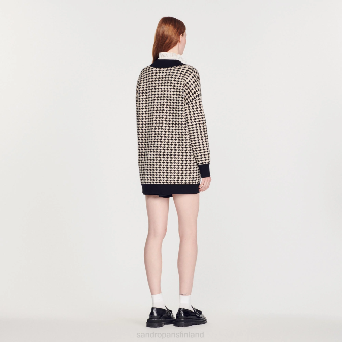 Sandro Paris naiset pitkä houndstooth takki VLHP191 vaatteet ekru/musta