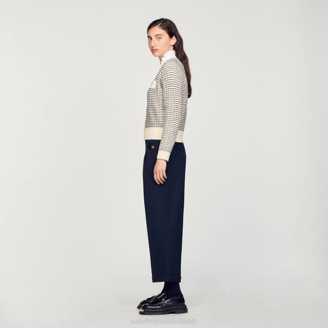 Sandro Paris naiset raidallinen neuletakki VLHP146 vaatteet ekru