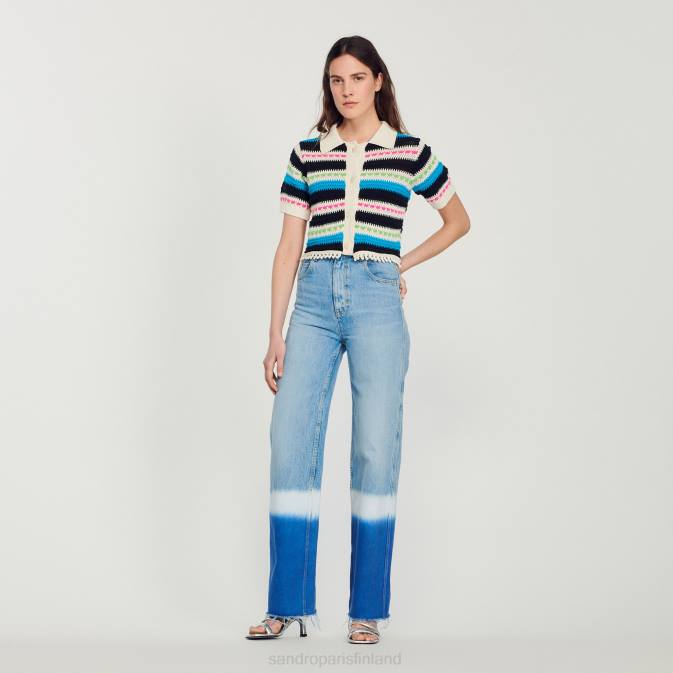 Sandro Paris naiset raidallinen rajattu neuletakki VLHP336 vaatteet ekru