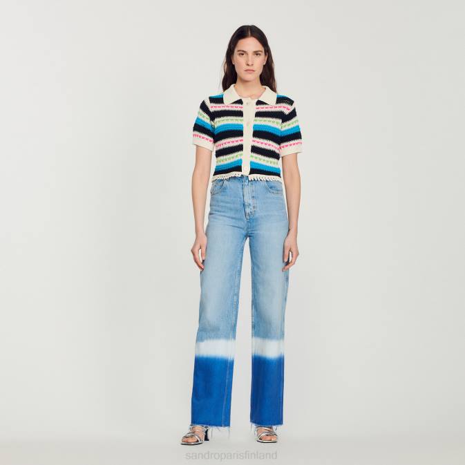 Sandro Paris naiset raidallinen rajattu neuletakki VLHP336 vaatteet ekru