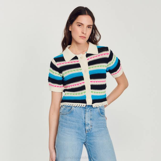 Sandro Paris naiset raidallinen rajattu neuletakki VLHP336 vaatteet ekru