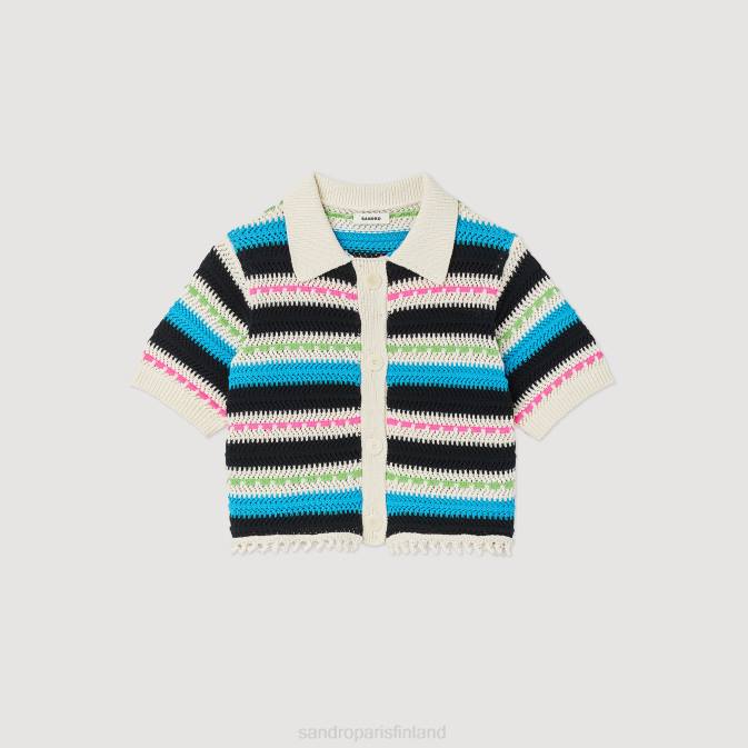 Sandro Paris naiset raidallinen rajattu neuletakki VLHP336 vaatteet ekru