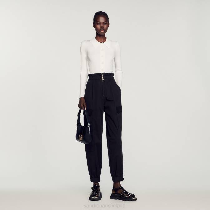 Sandro Paris naiset rajattu joustinneuletakki VLHP407 vaatteet valkoinen