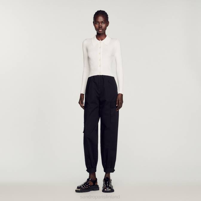 Sandro Paris naiset rajattu joustinneuletakki VLHP407 vaatteet valkoinen