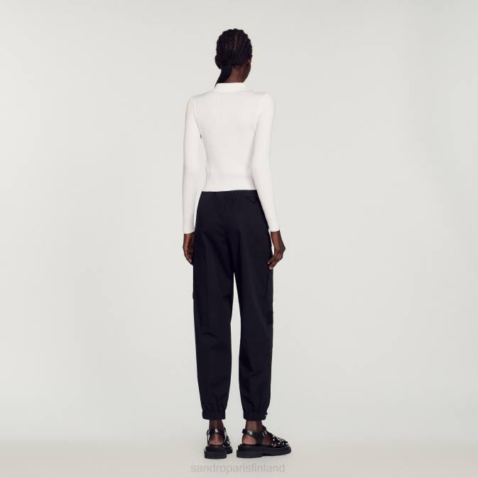 Sandro Paris naiset rajattu joustinneuletakki VLHP407 vaatteet valkoinen