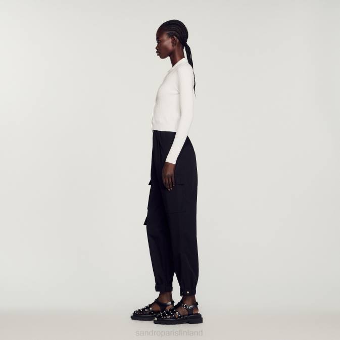 Sandro Paris naiset rajattu joustinneuletakki VLHP407 vaatteet valkoinen