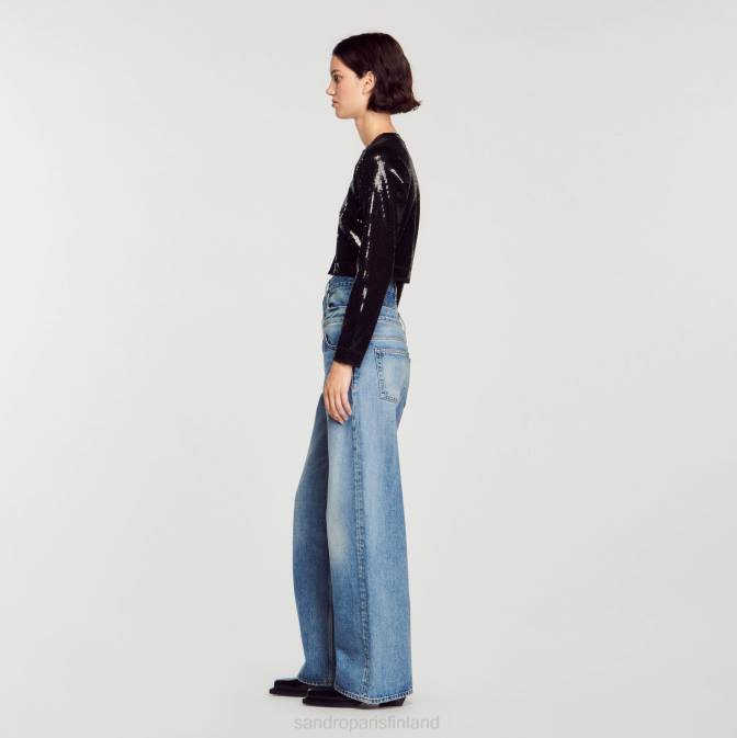 Sandro Paris naiset rajattu paljeteinen neuletakki VLHP48 vaatteet musta