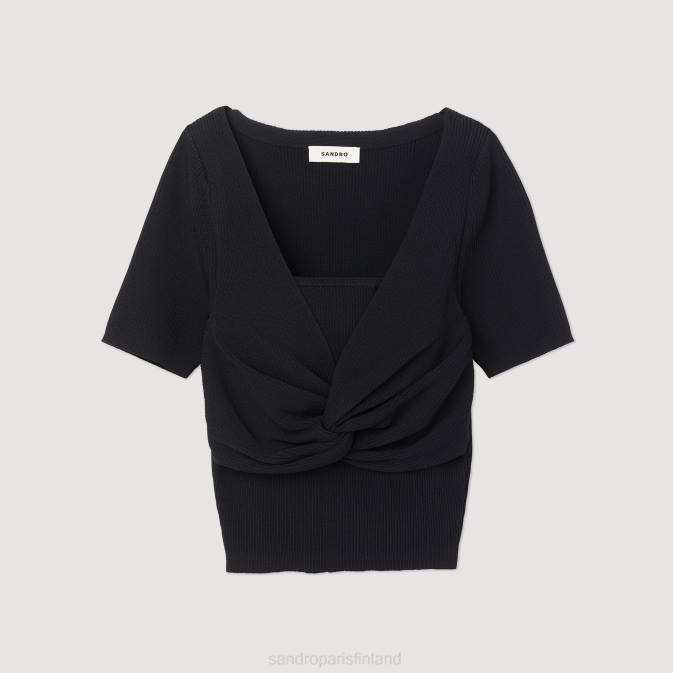 Sandro Paris naiset sidottu leikattu villapaita VLHP313 vaatteet musta