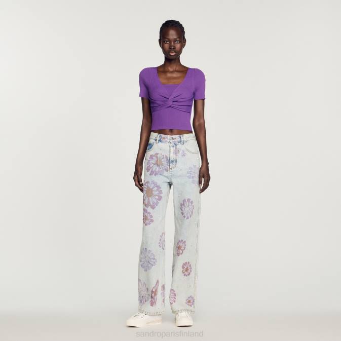 Sandro Paris naiset sidottu leikattu villapaita VLHP340 vaatteet violetti