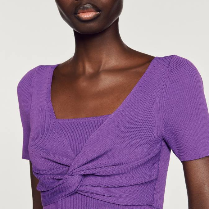 Sandro Paris naiset sidottu leikattu villapaita VLHP340 vaatteet violetti