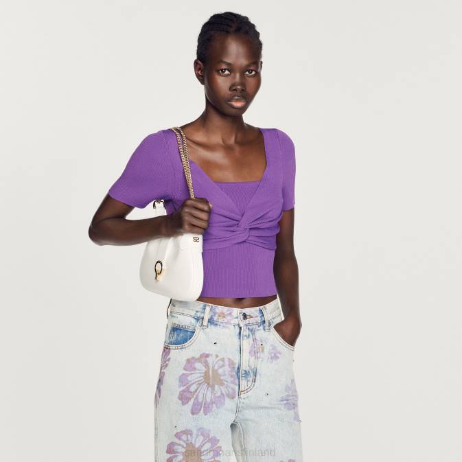 Sandro Paris naiset sidottu leikattu villapaita VLHP340 vaatteet violetti