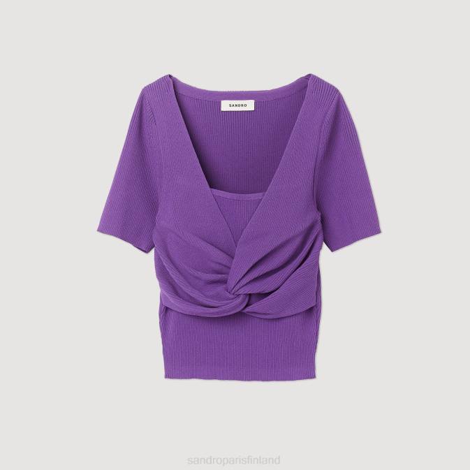 Sandro Paris naiset sidottu leikattu villapaita VLHP340 vaatteet violetti